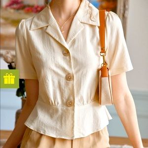 Simple Retro French Lapel cream blouse